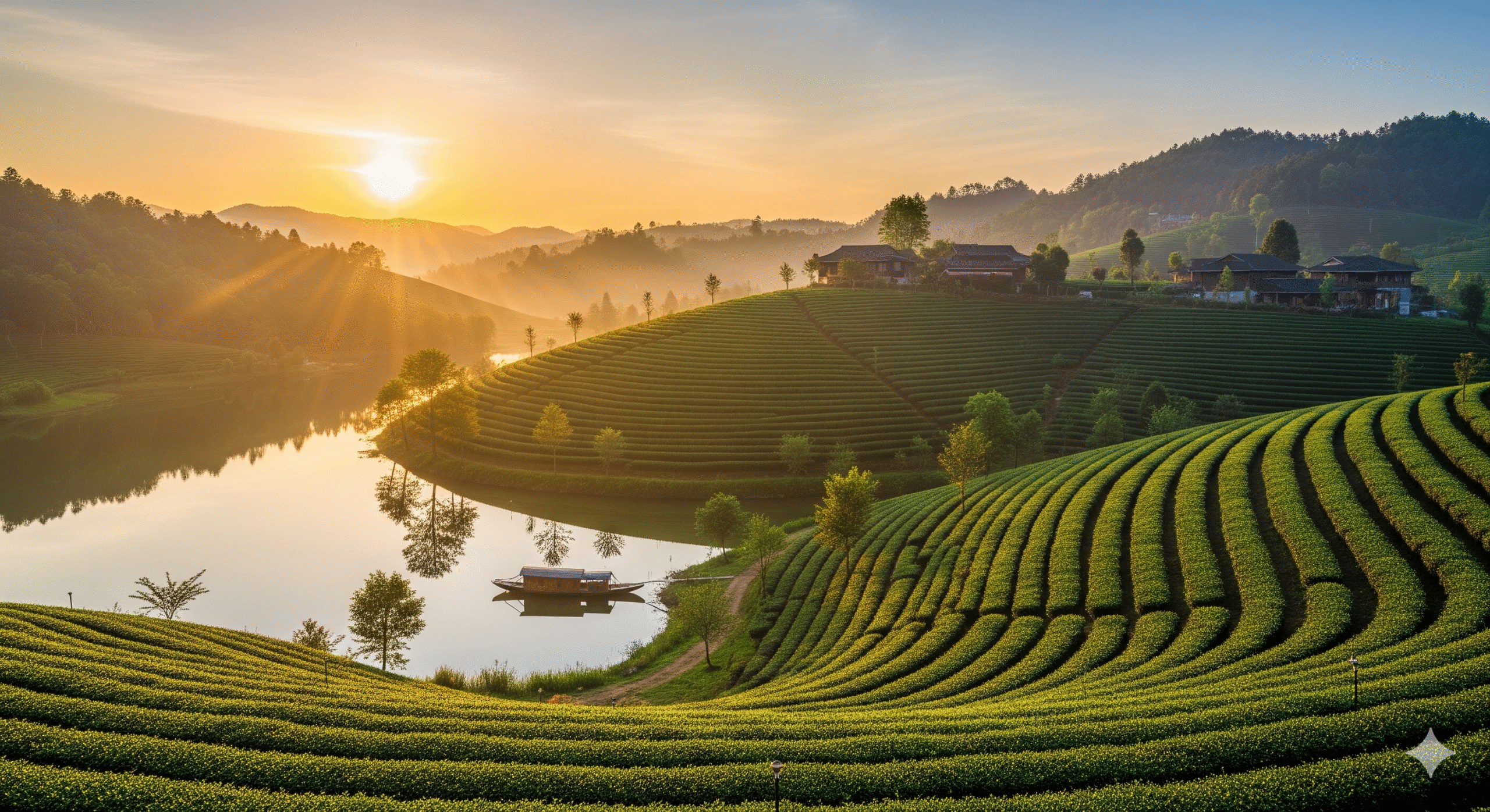 Two tea pickers in a field